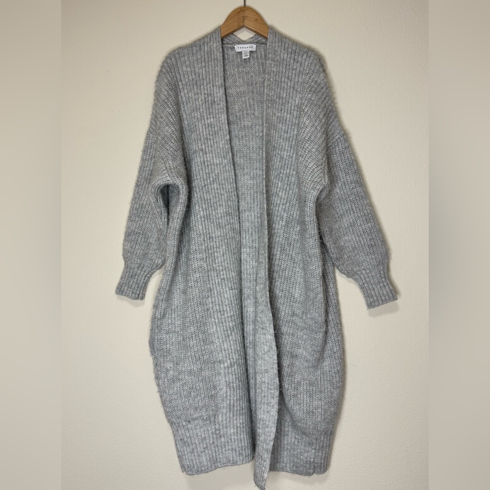Topshop Long Gray Knit Open Front Cardigan Sweater | Size XS /S